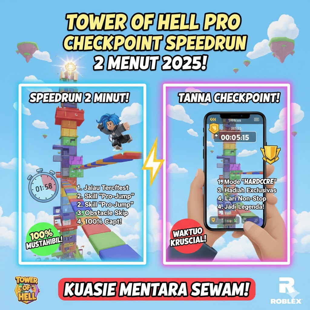 Tower of Hell Pro No Checkpoint Speedrun 2 Menit 2025!