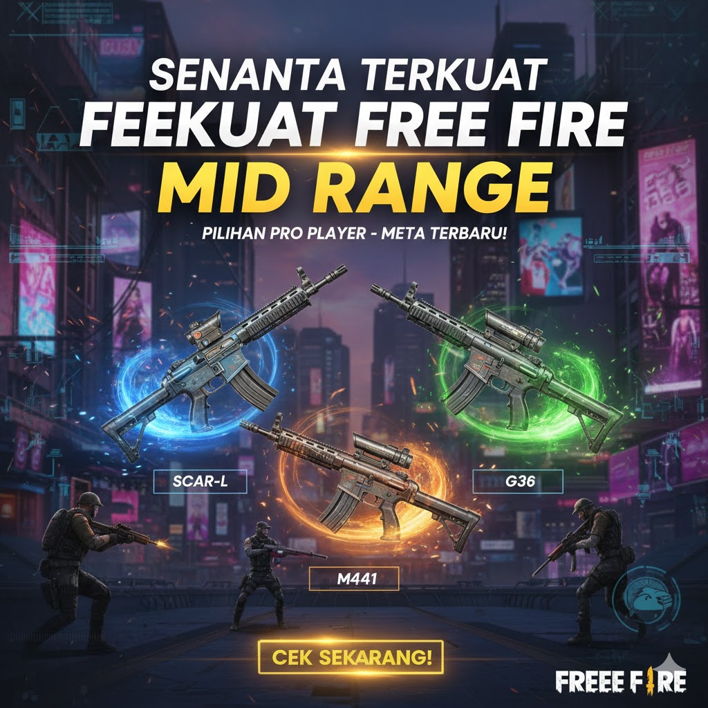 Senjata Terkuat Free Fire Mid Range 2025 - Damage Gila 50-80 Meter!