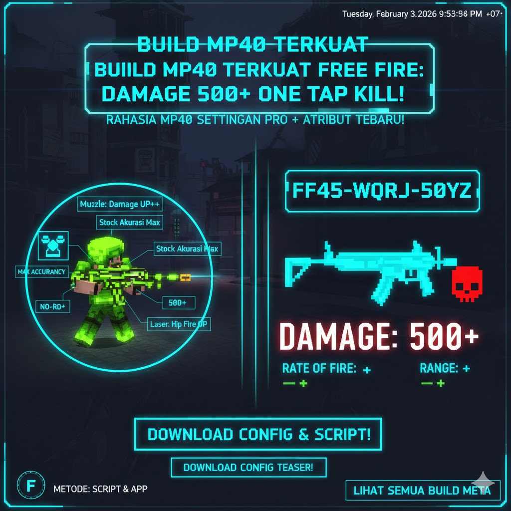 Build MP40 Terkuat Free Fire: Damage 500+ One Tap Kill!
